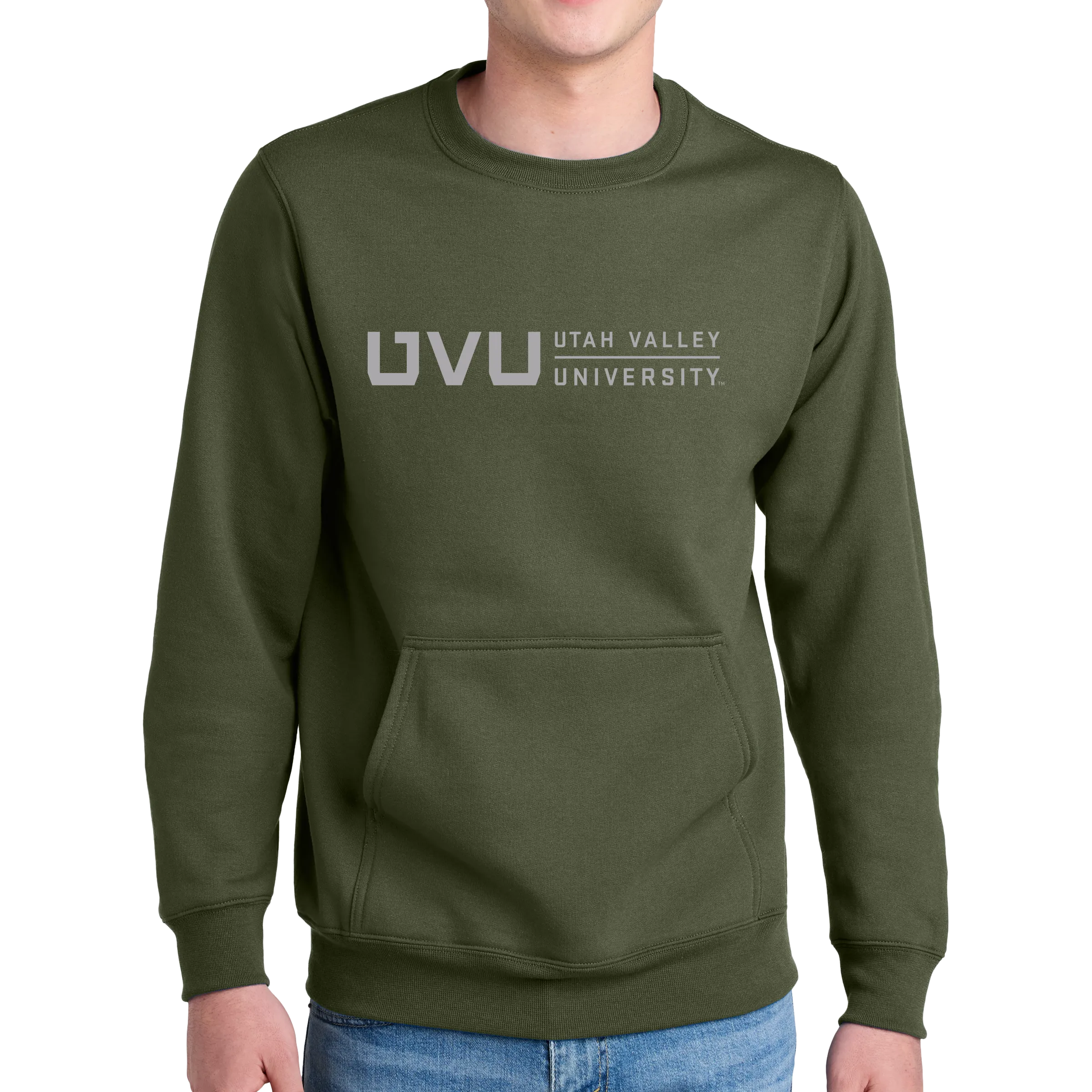 Port & Company® Core Fleece Crewneck Pocket Sweatshirt - UVU Horizontal Reflective