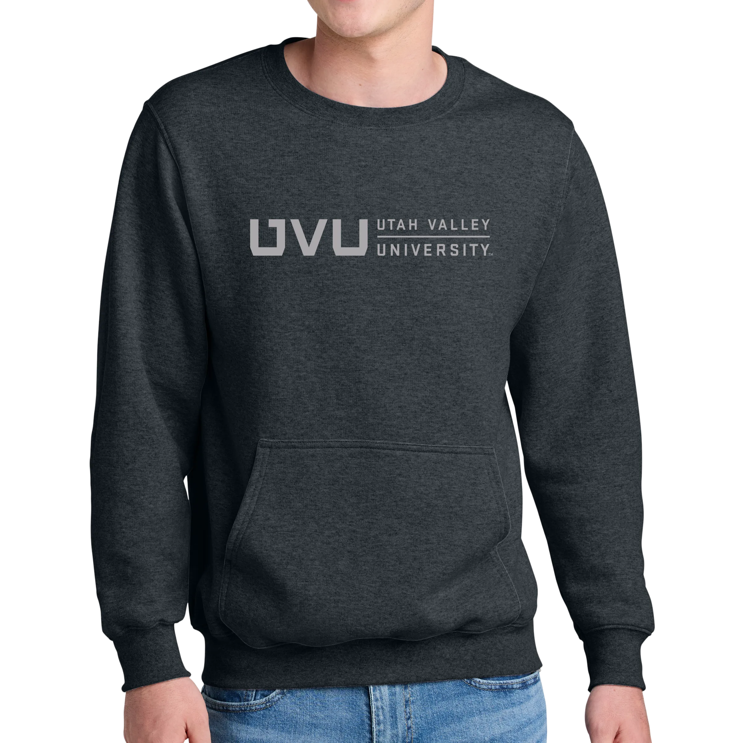 Port & Company® Core Fleece Crewneck Pocket Sweatshirt - UVU Horizontal Reflective