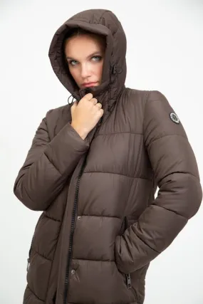 PORTOBELLO II recycled brown long puffer jacket