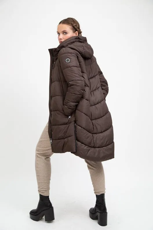 PORTOBELLO II recycled brown long puffer jacket