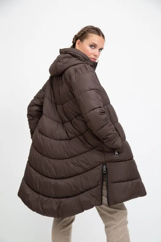 PORTOBELLO II recycled brown long puffer jacket