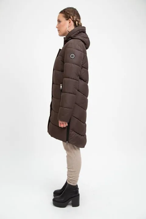 PORTOBELLO II recycled brown long puffer jacket