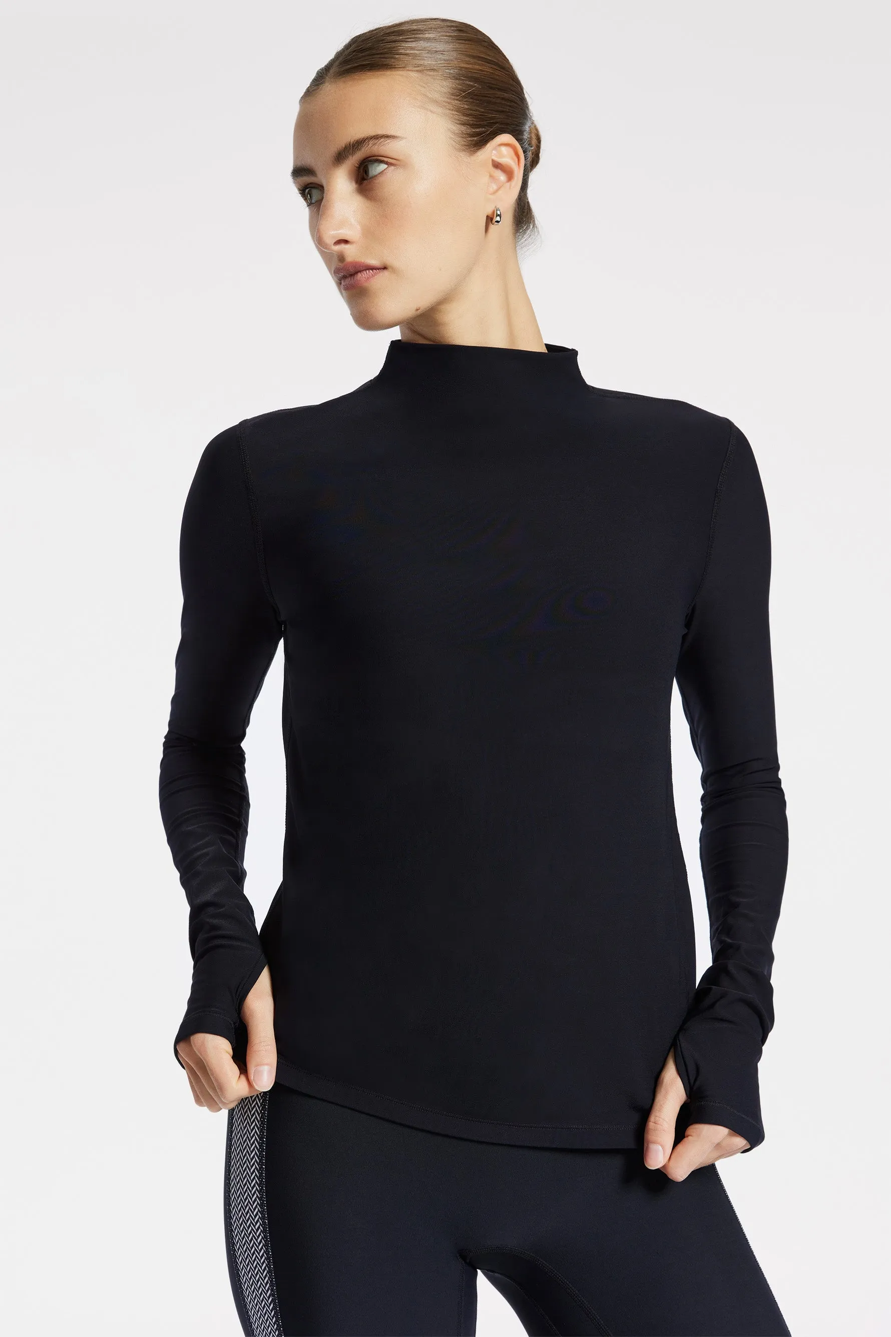 Pro Fleece Mock Neck Long Sleeve Top - Black