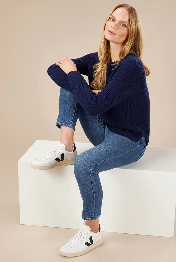 Ribbed Cashmere Sweatshirt | Navy