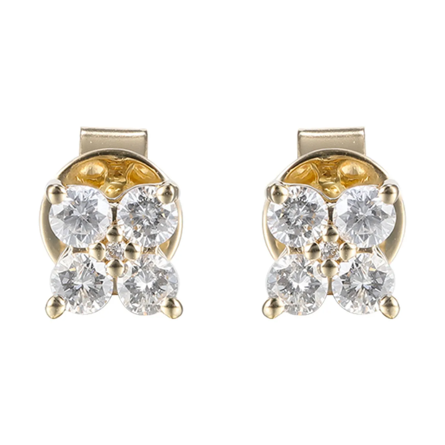 Round Diamond Flower Stud Earrings in Yellow Gold, 0.33 cttw