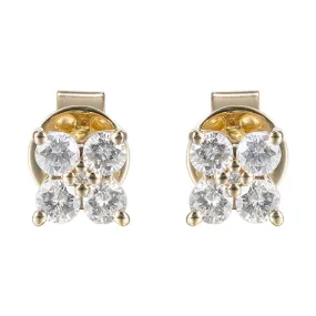 Round Diamond Flower Stud Earrings in Yellow Gold, 0.33 cttw