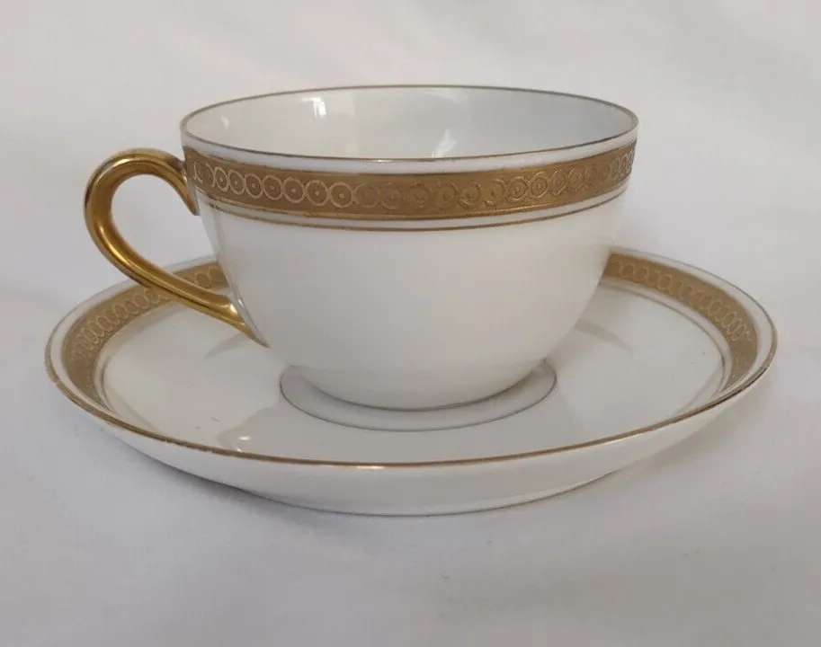 Royal Bayreuth Bavaria Saucer & Cup Gold Encrusted Circles & Dots