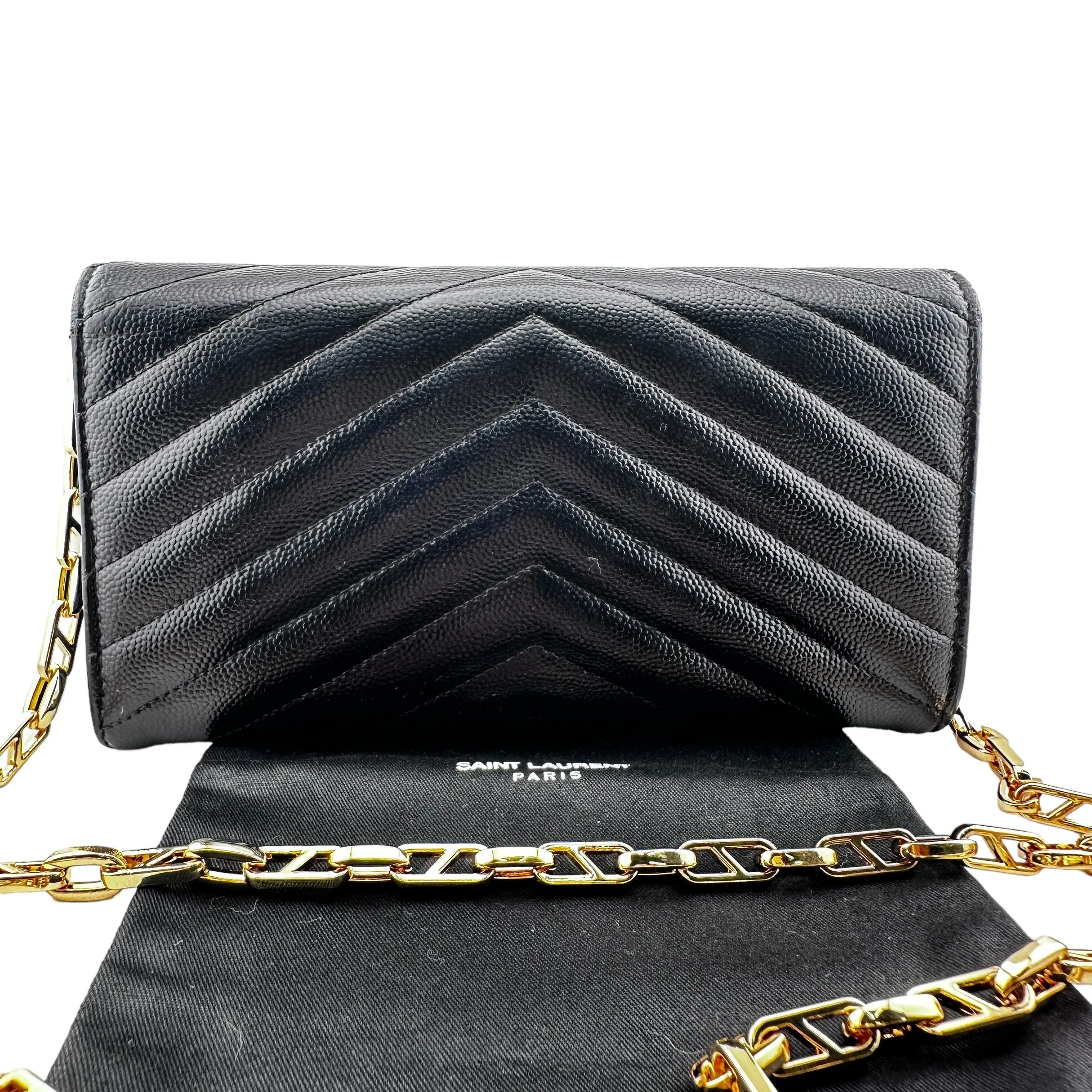 SAINT LAURENT Grain de Poudre Chevron Cassandra YSL Clutch with Unbranded Chain