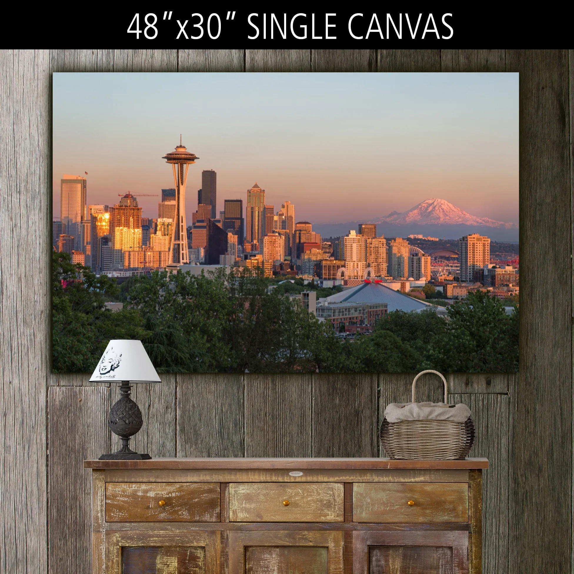 Seattle Skyline Mt. Ranier on Canvas