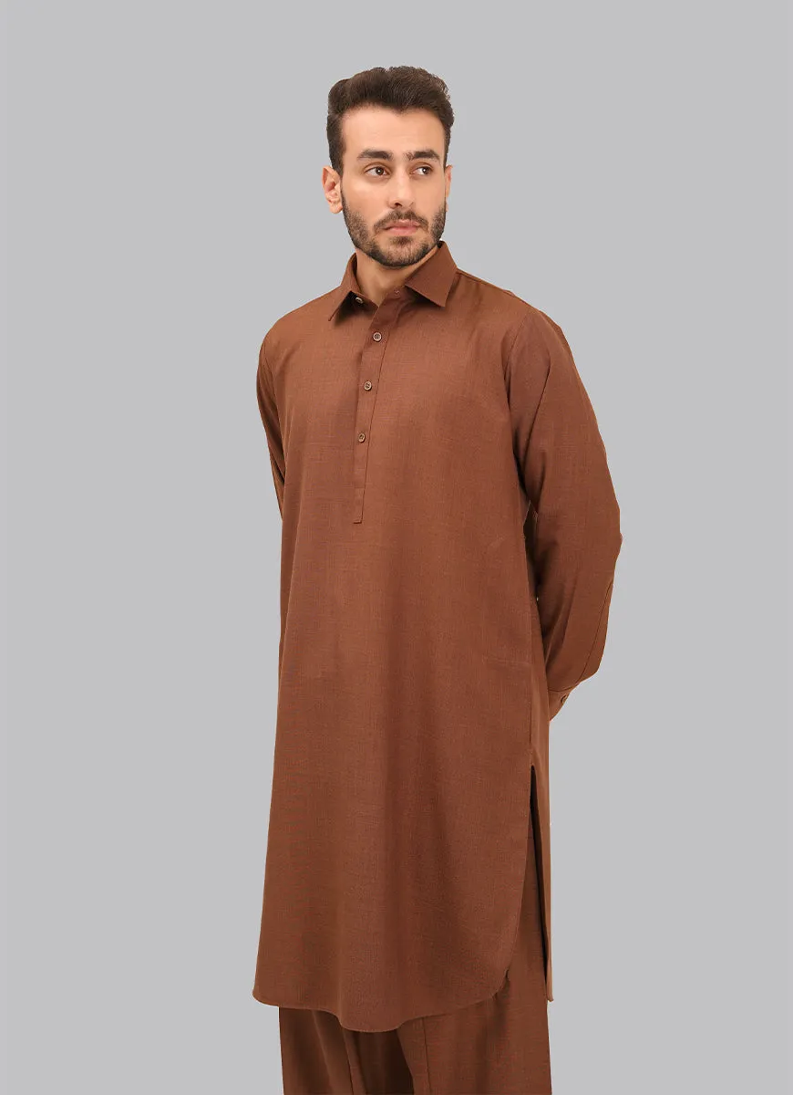 Shalwar Kameez - Salaar Prime Orange Brown Plain