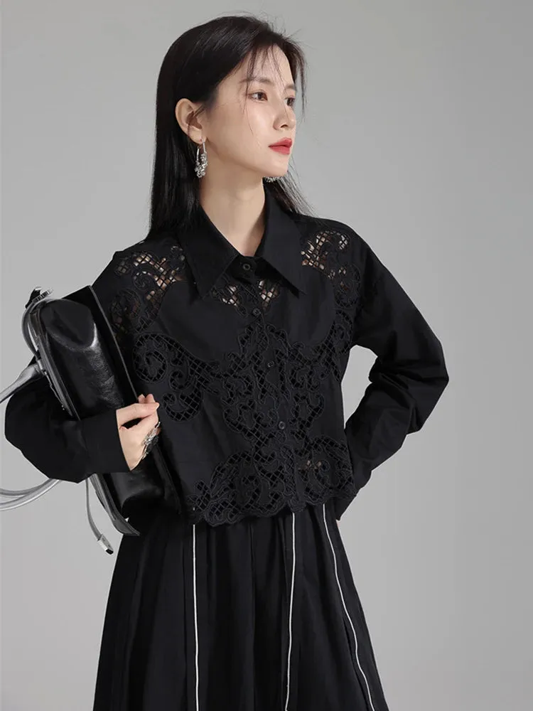 Sherrm Doiley Crop Button Up - Black