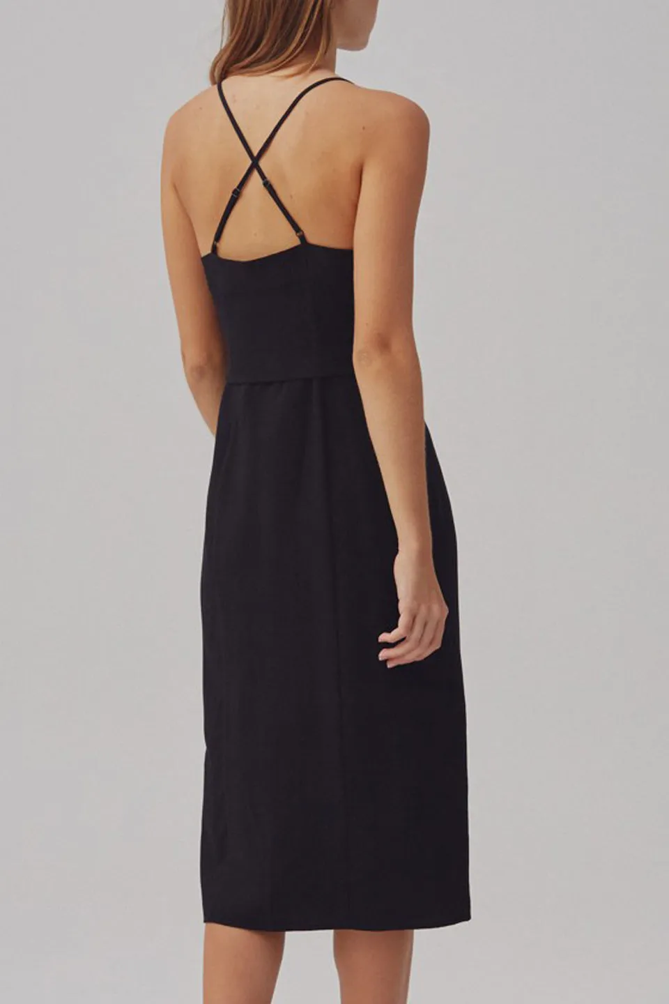 Signal Strappy Button Midi Black Dress