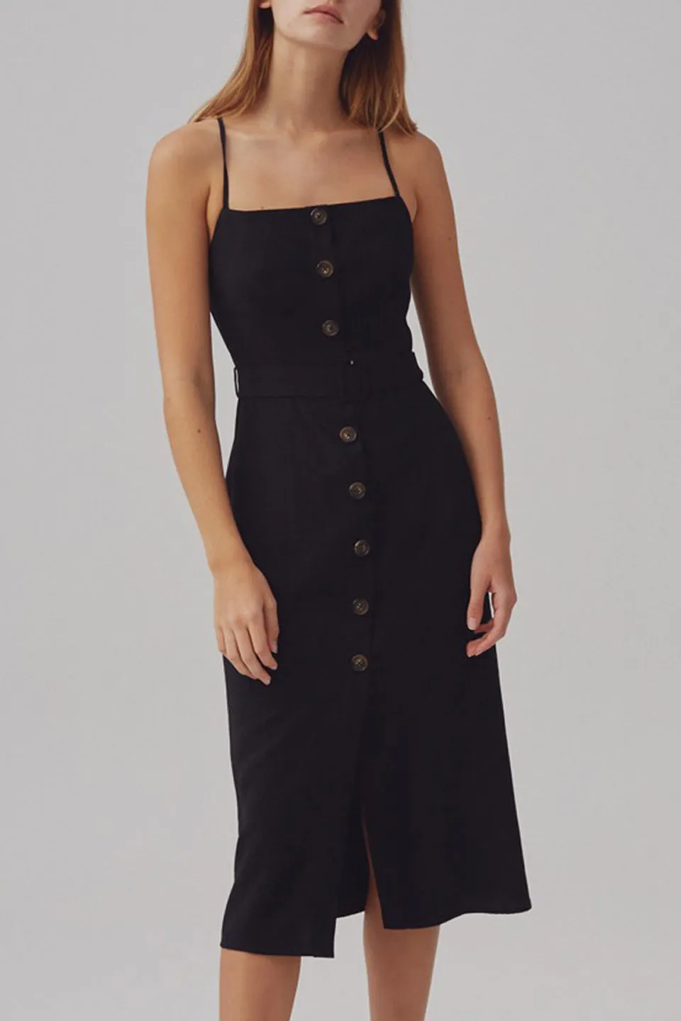 Signal Strappy Button Midi Black Dress