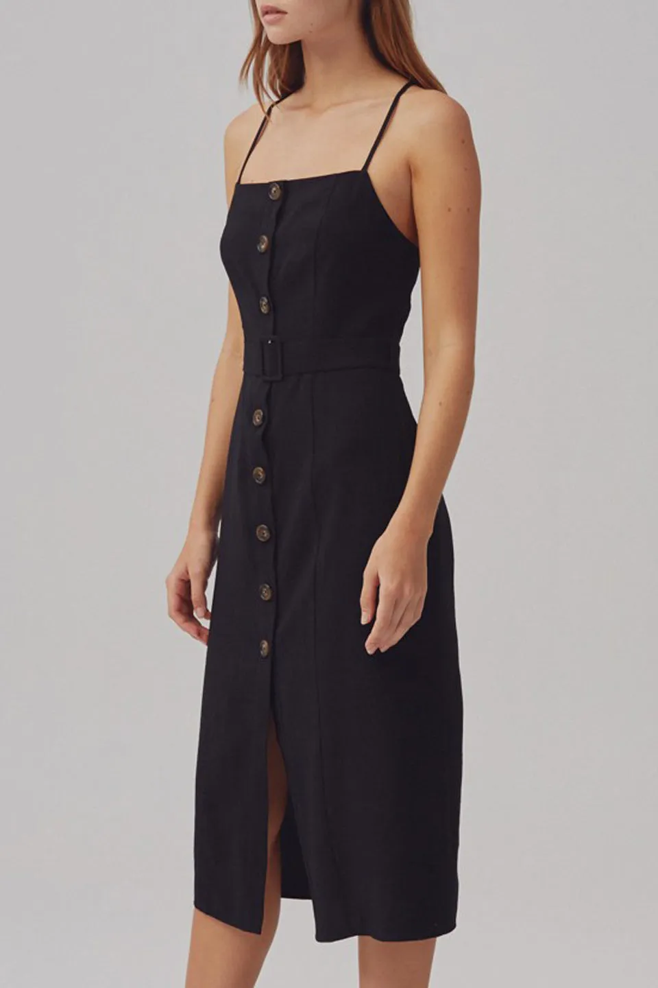 Signal Strappy Button Midi Black Dress