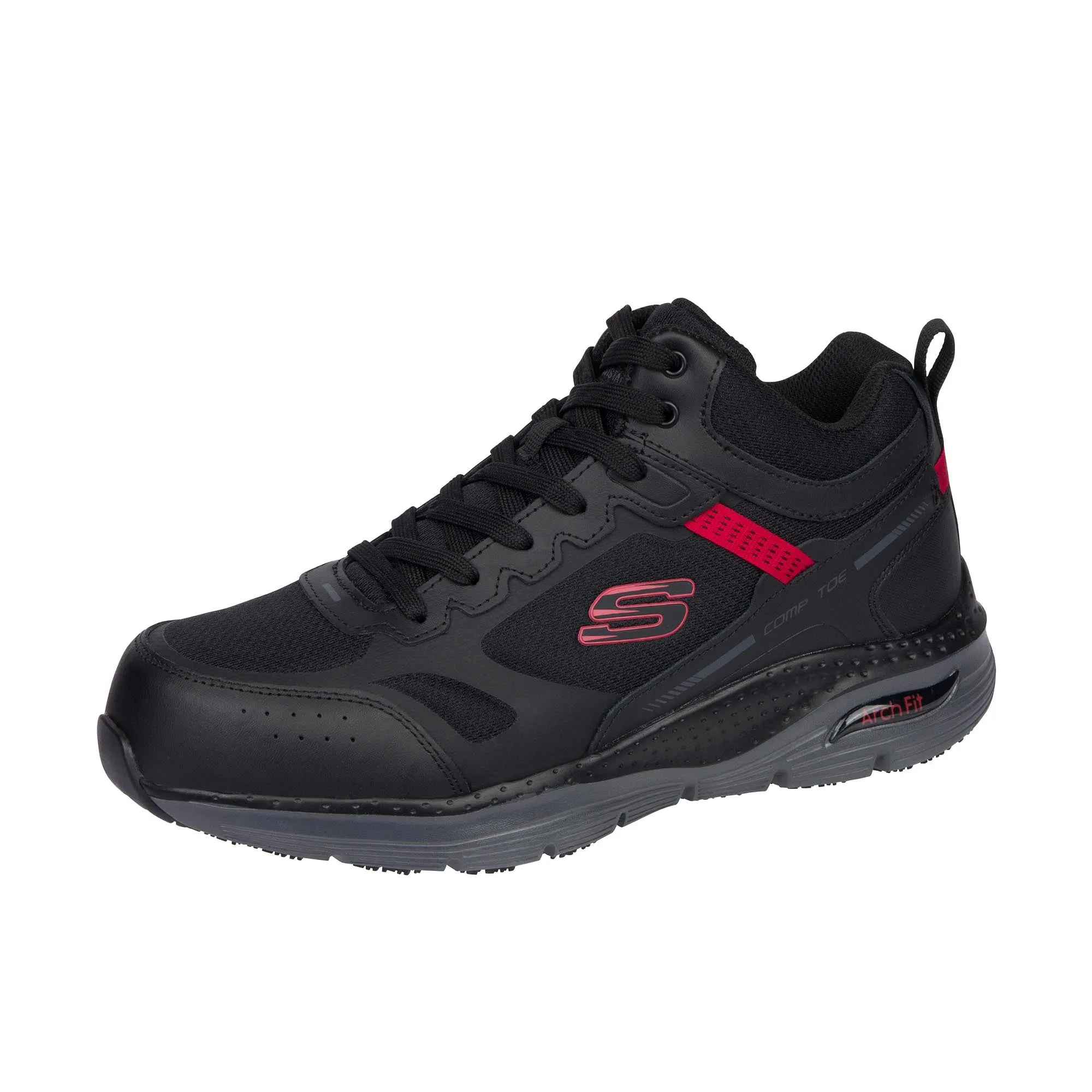 Skechers High Top Arch Fit Bensen Composite Toe Black Red