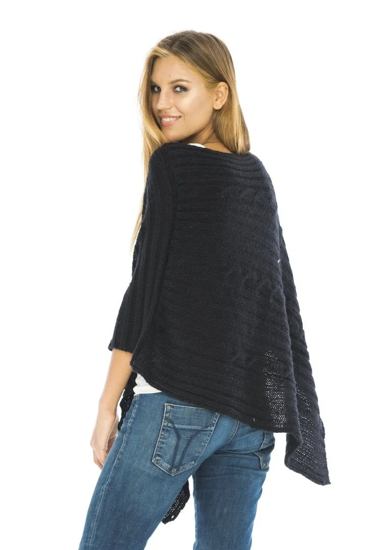 Soft Cable Knit Poncho Sweater