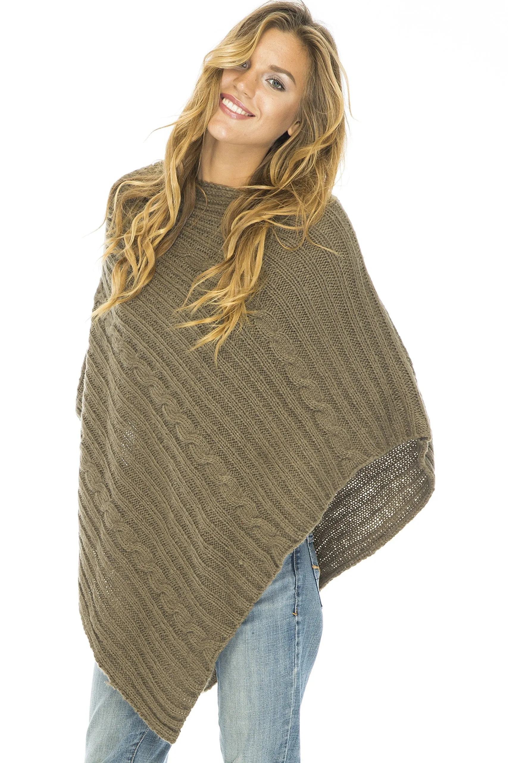 Soft Cable Knit Poncho Sweater