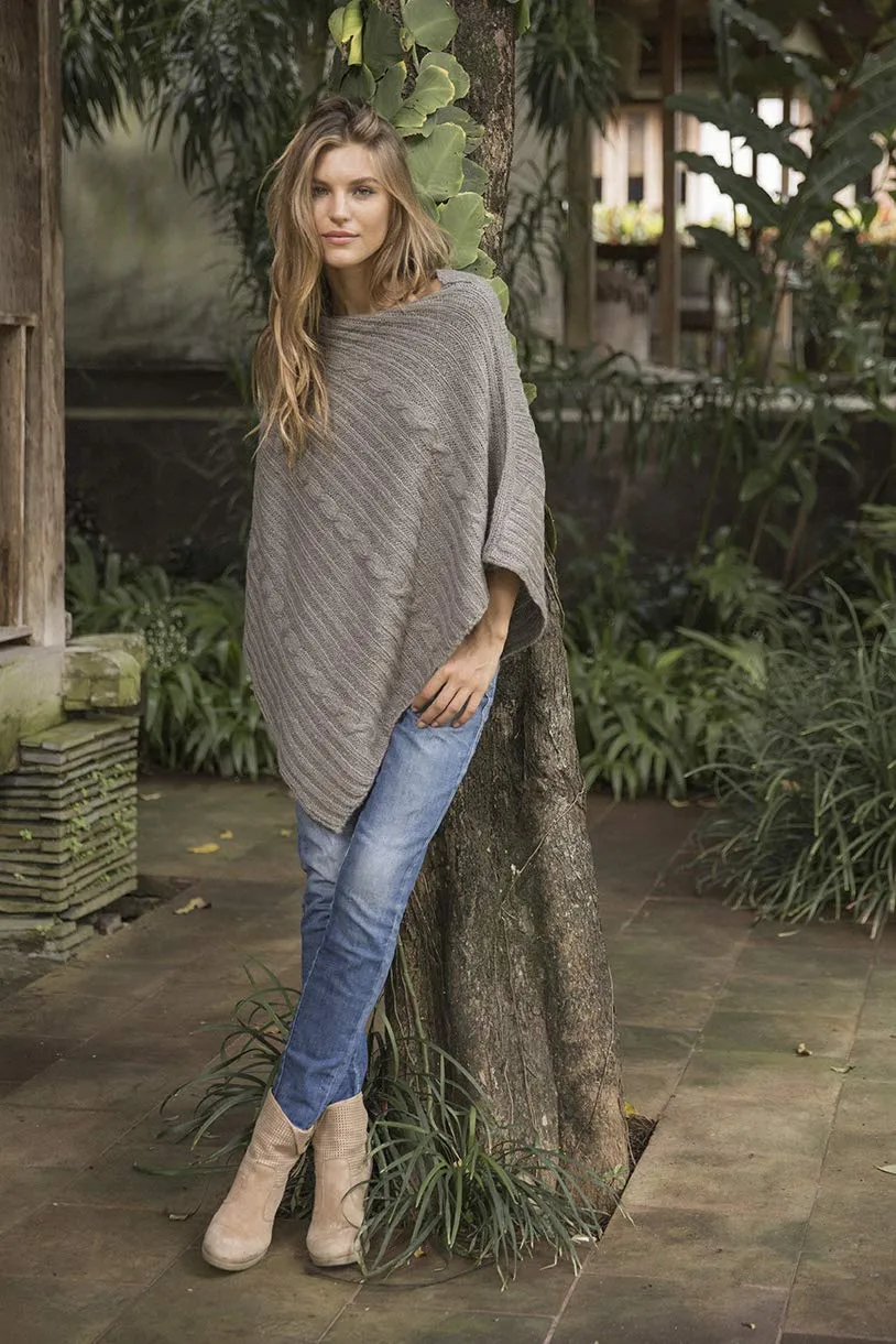 Soft Cable Knit Poncho Sweater