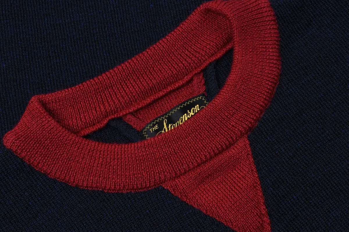 STEVENSON OVERALL CO.  DOUBLE V-GUSSET WOOL SWEATER - NAVY x RED