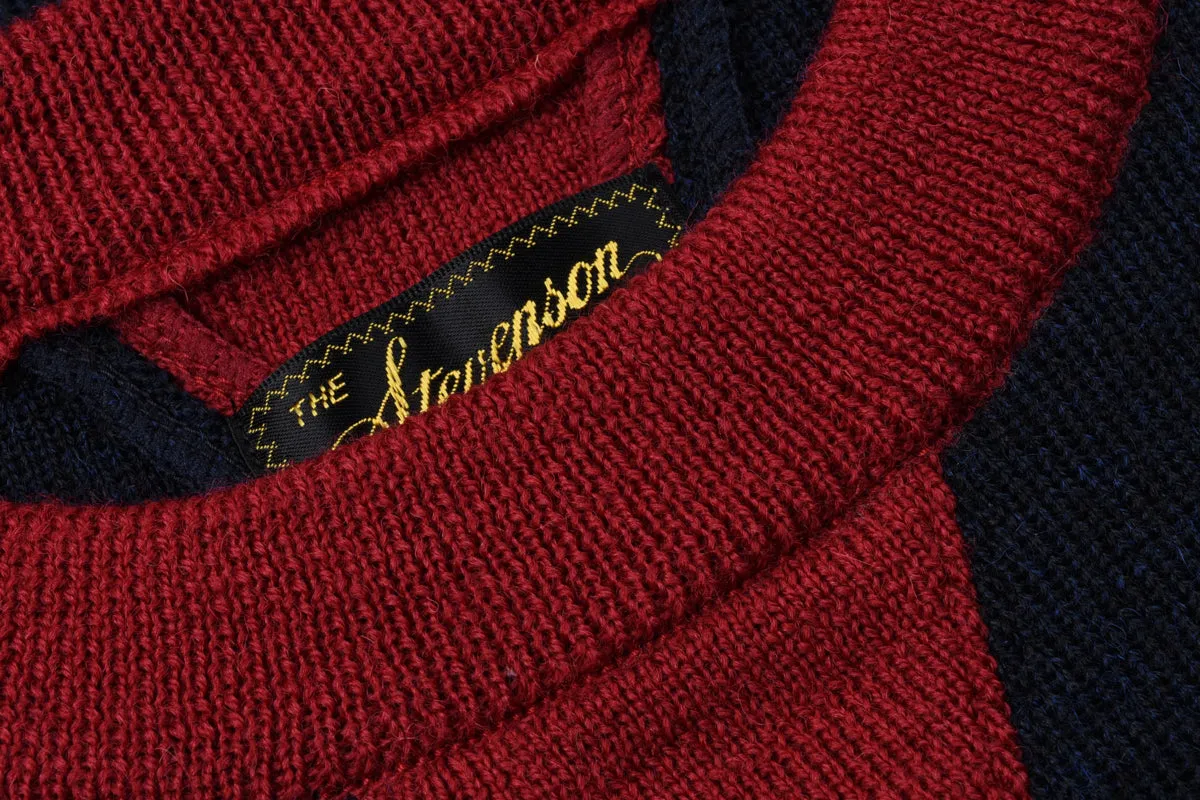 STEVENSON OVERALL CO.  DOUBLE V-GUSSET WOOL SWEATER - NAVY x RED