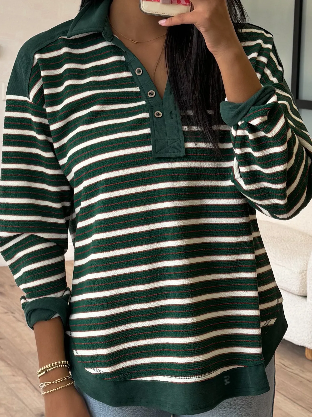 Stevie Striped Polo Sweater | Forest