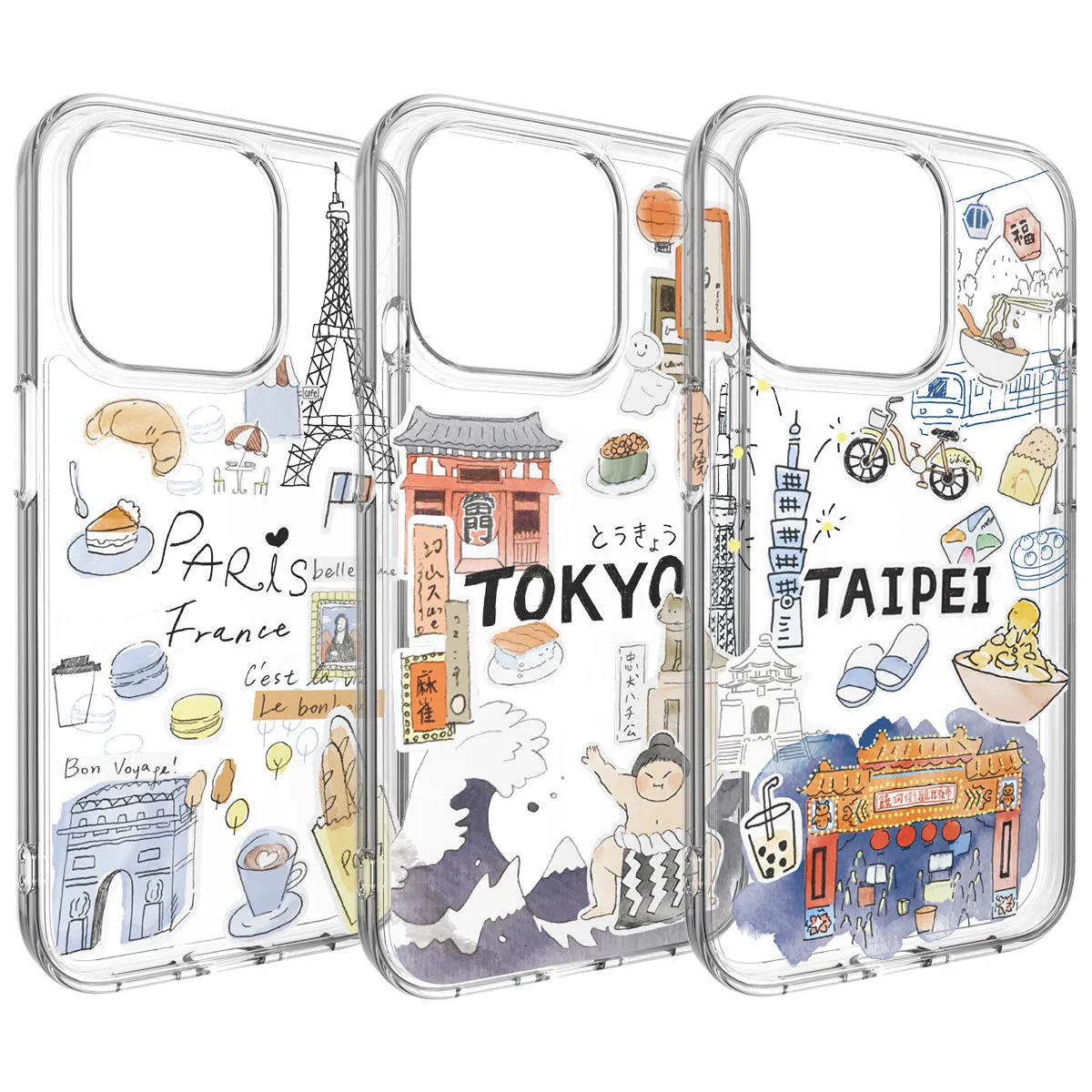 SwitchEasy City M Hand-drawn Print Case with AirBarrier Shockproof Clear Case for iPhone 15 Series