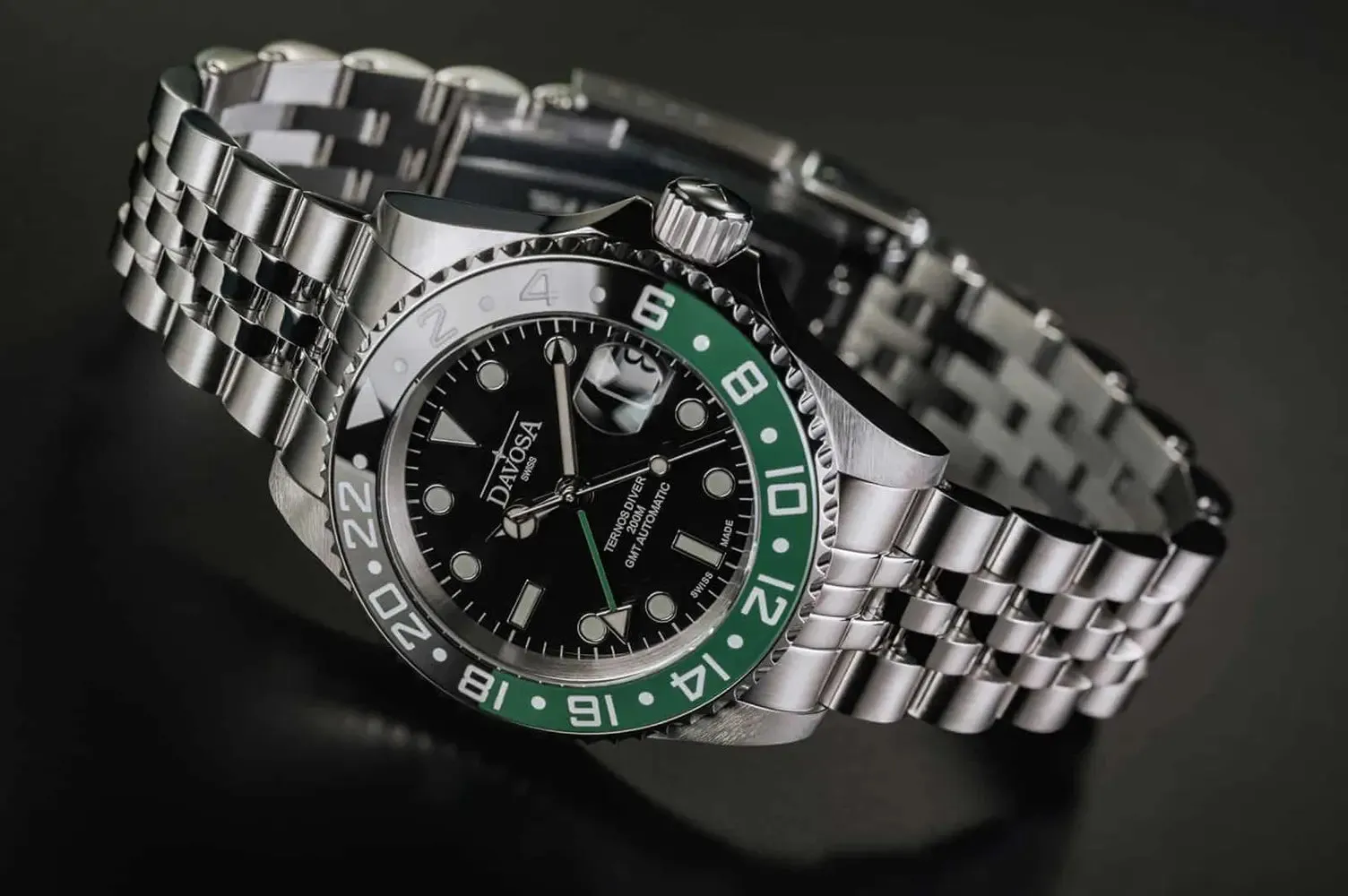 Ternos Ceramic Automatic GMT Swiss-Made Black Green Diving Watch 16159007