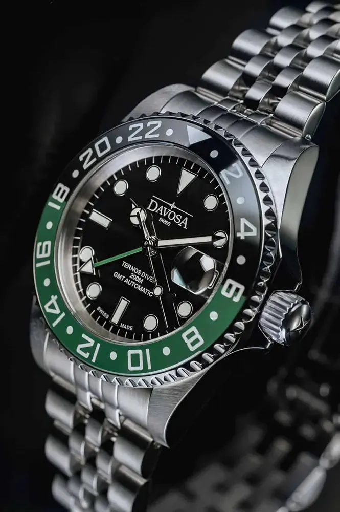 Ternos Ceramic Automatic GMT Swiss-Made Black Green Diving Watch 16159007