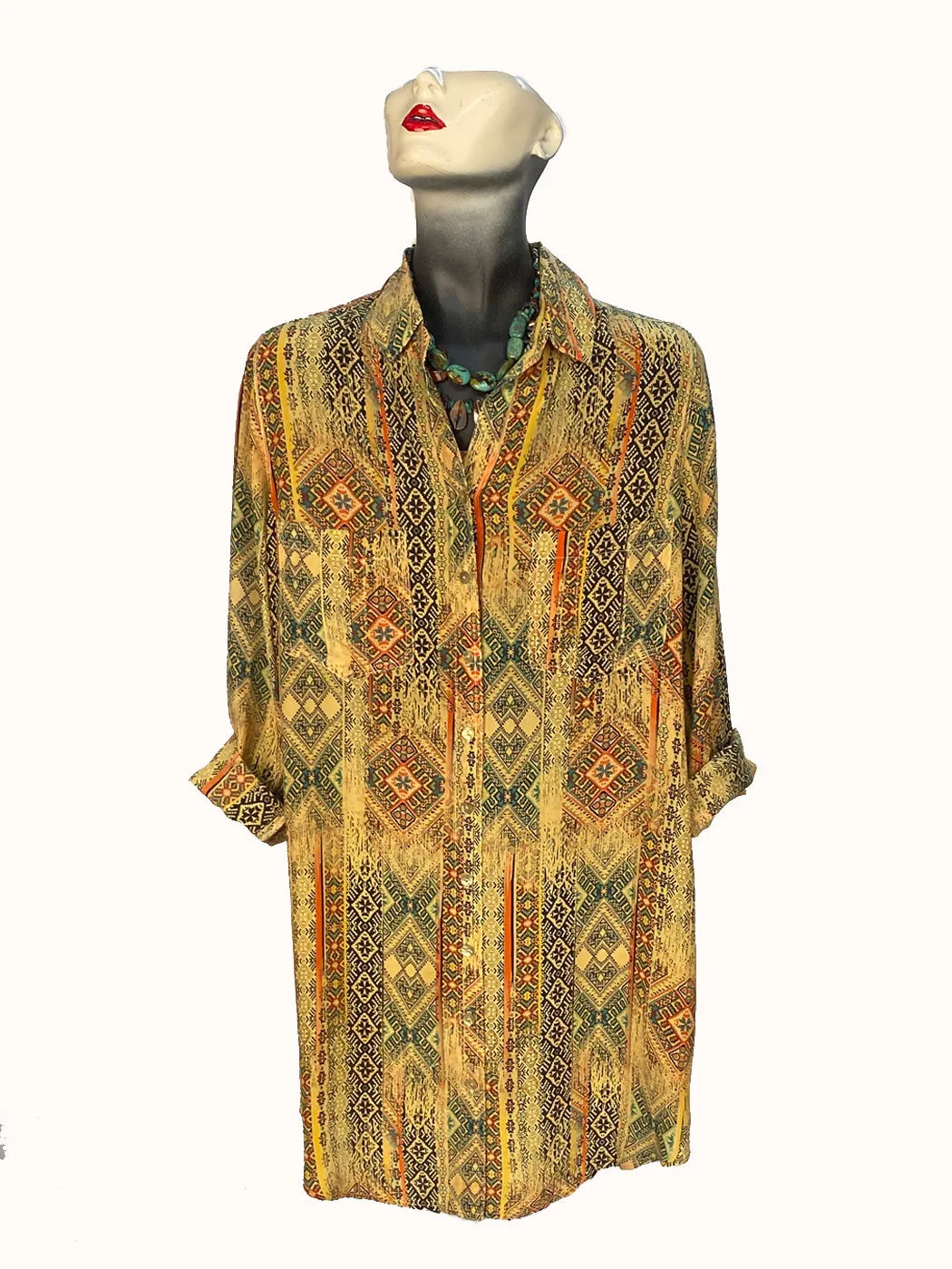 Tianello Byzantine Washable Silk Savoir Shirt Dress