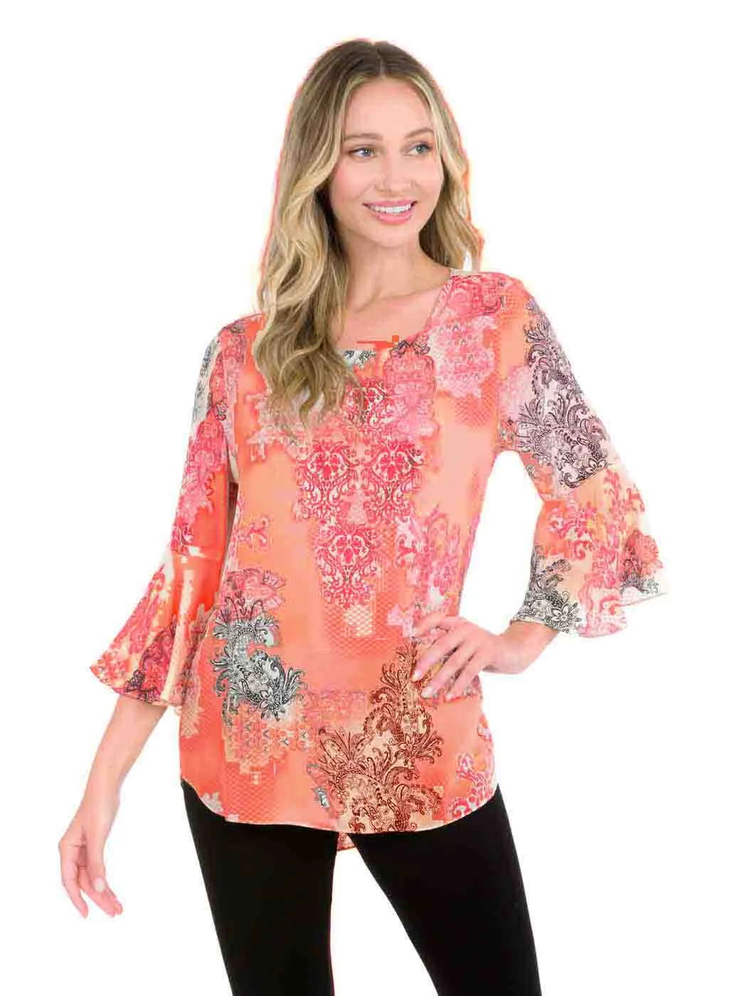 Tianello "Crown" Print Washable Silk "Trey" Blouse