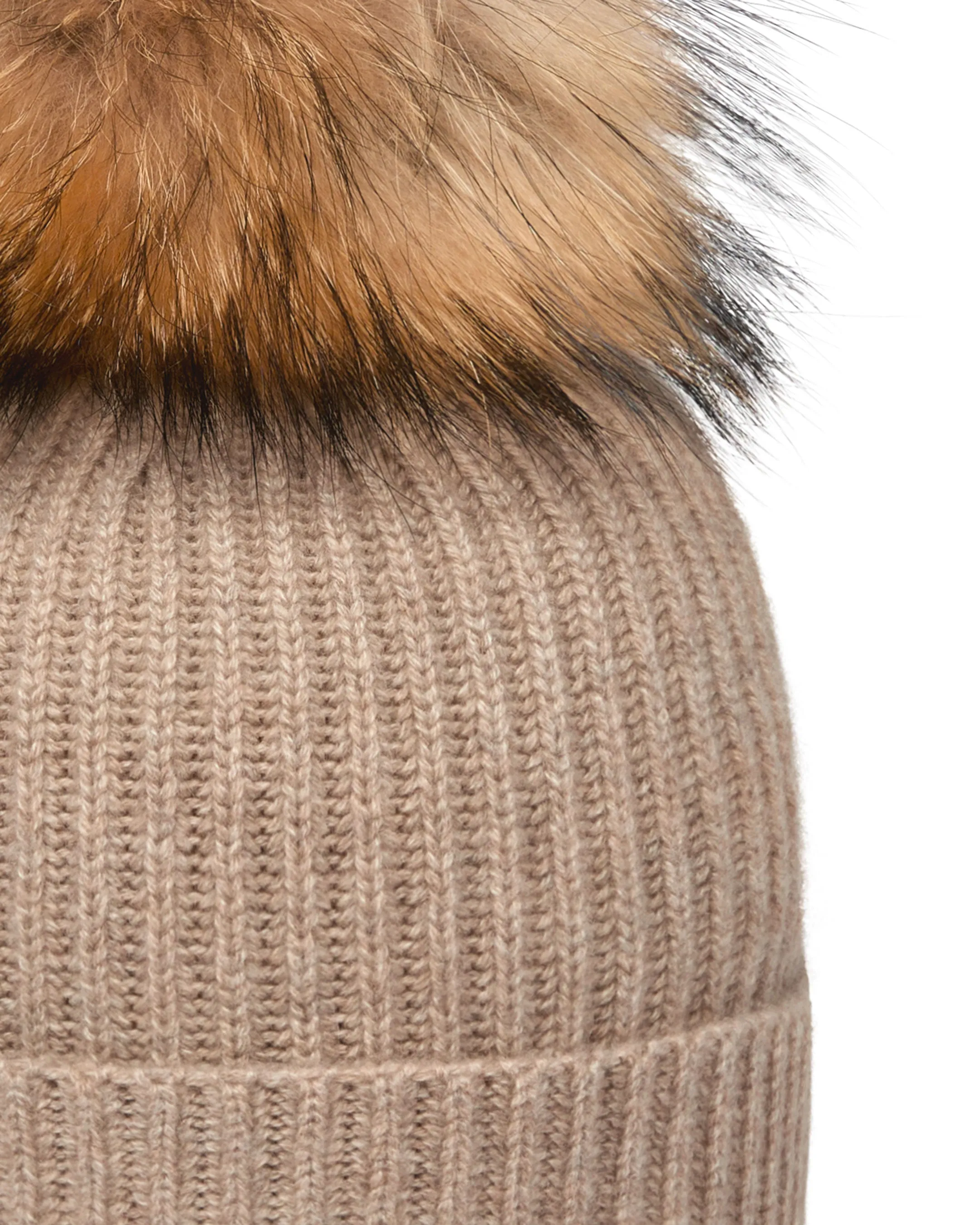 Unisex Ribbed Cashmere Hat With Detachable Pom Oatmeal Brown