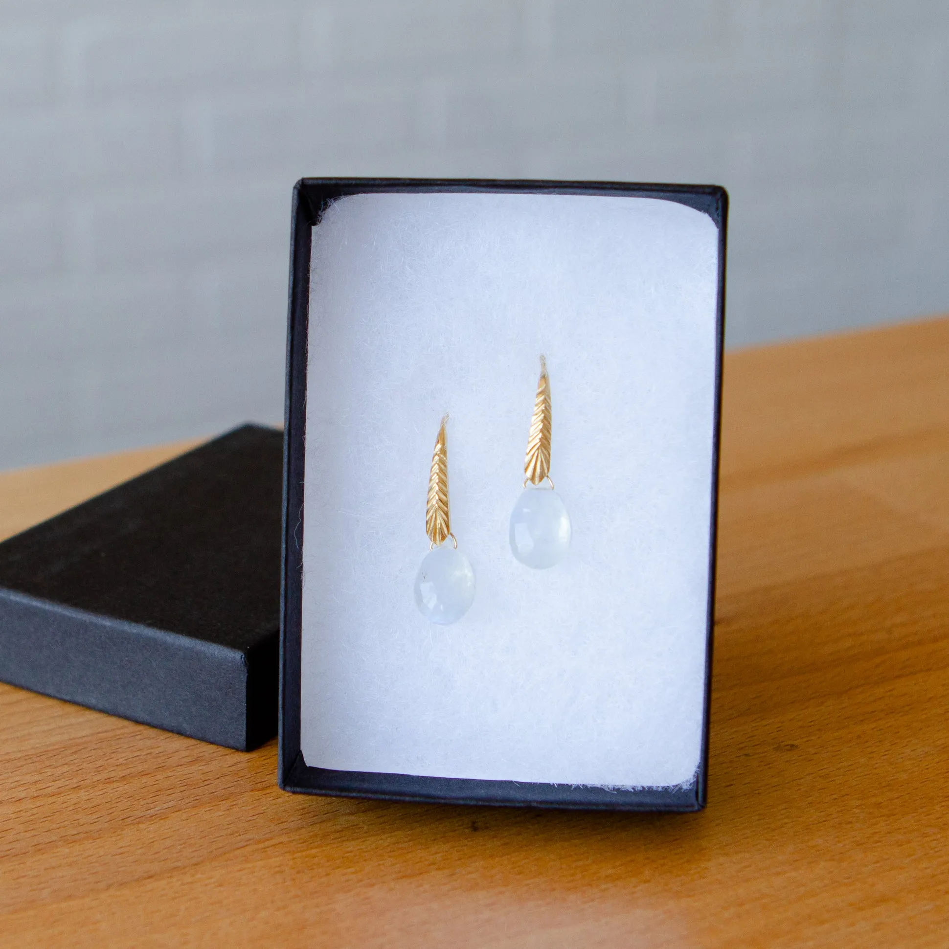 Vermeil Herringbone Gemstone Drops in Moonstone