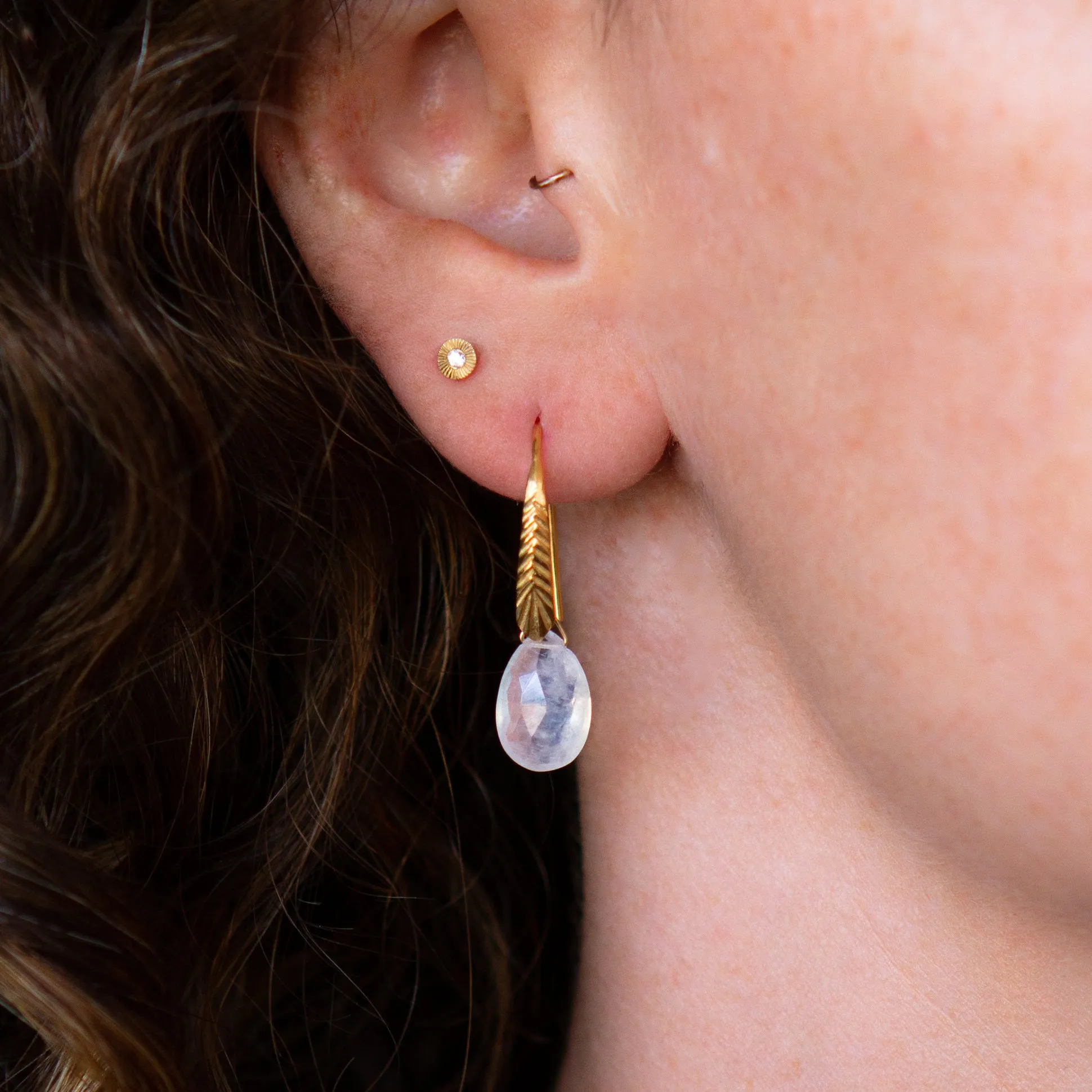 Vermeil Herringbone Gemstone Drops in Moonstone