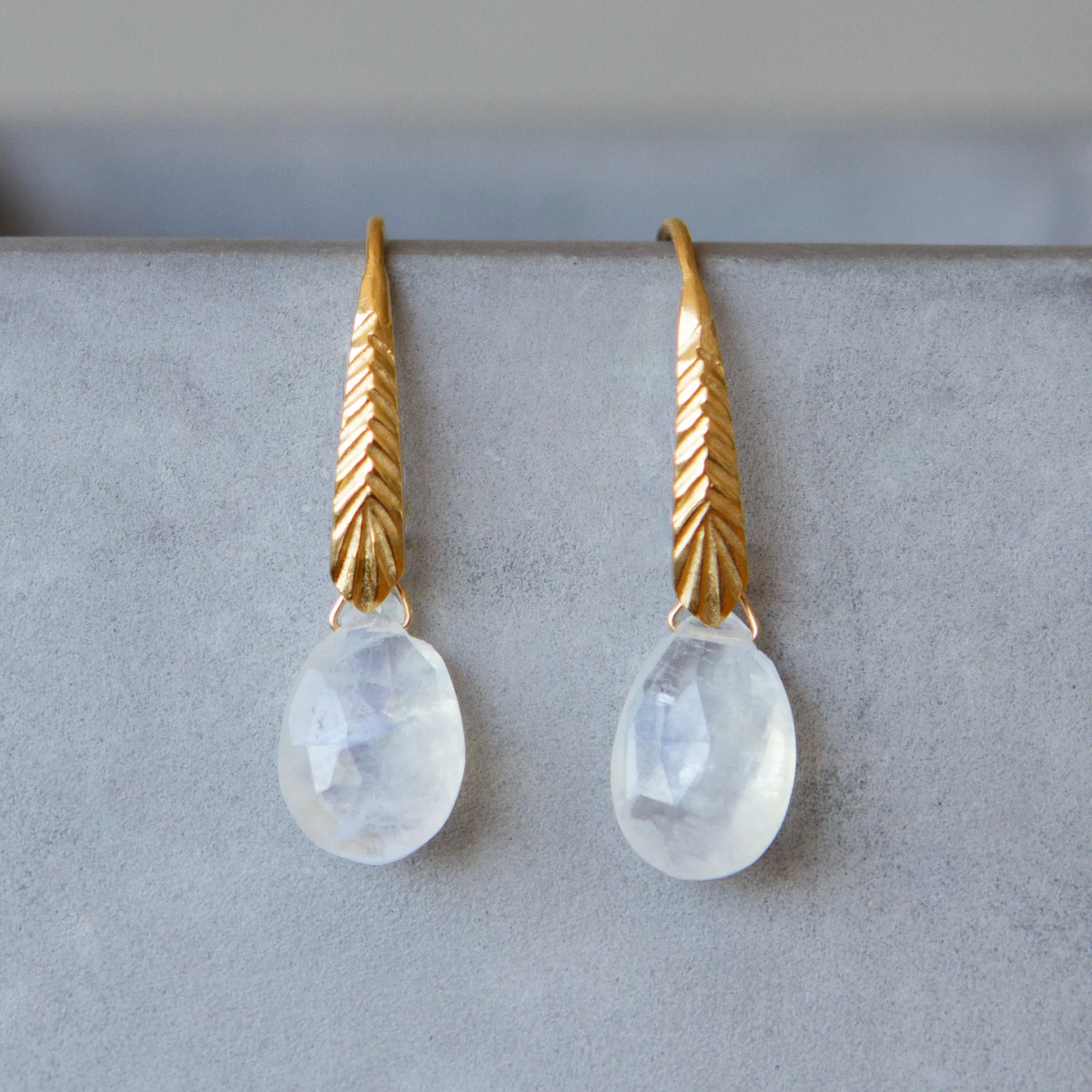 Vermeil Herringbone Gemstone Drops in Moonstone