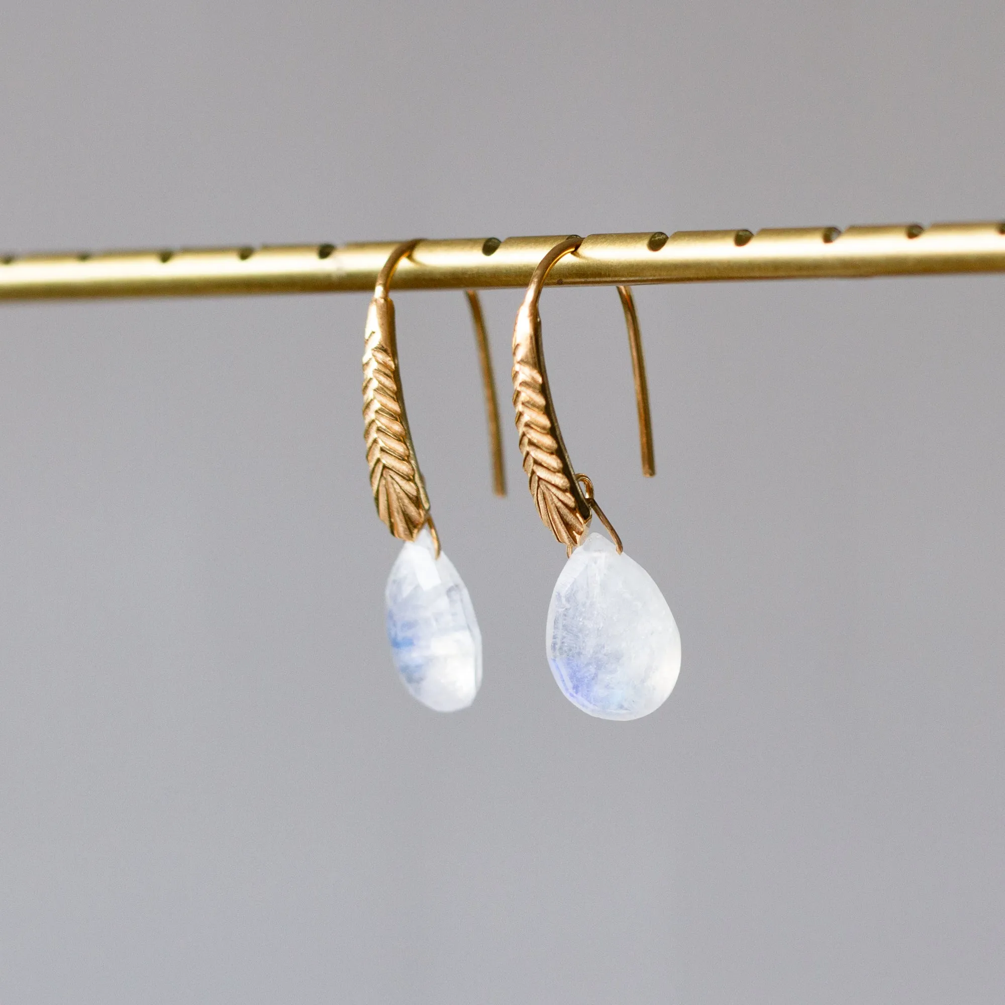 Vermeil Herringbone Gemstone Drops in Moonstone