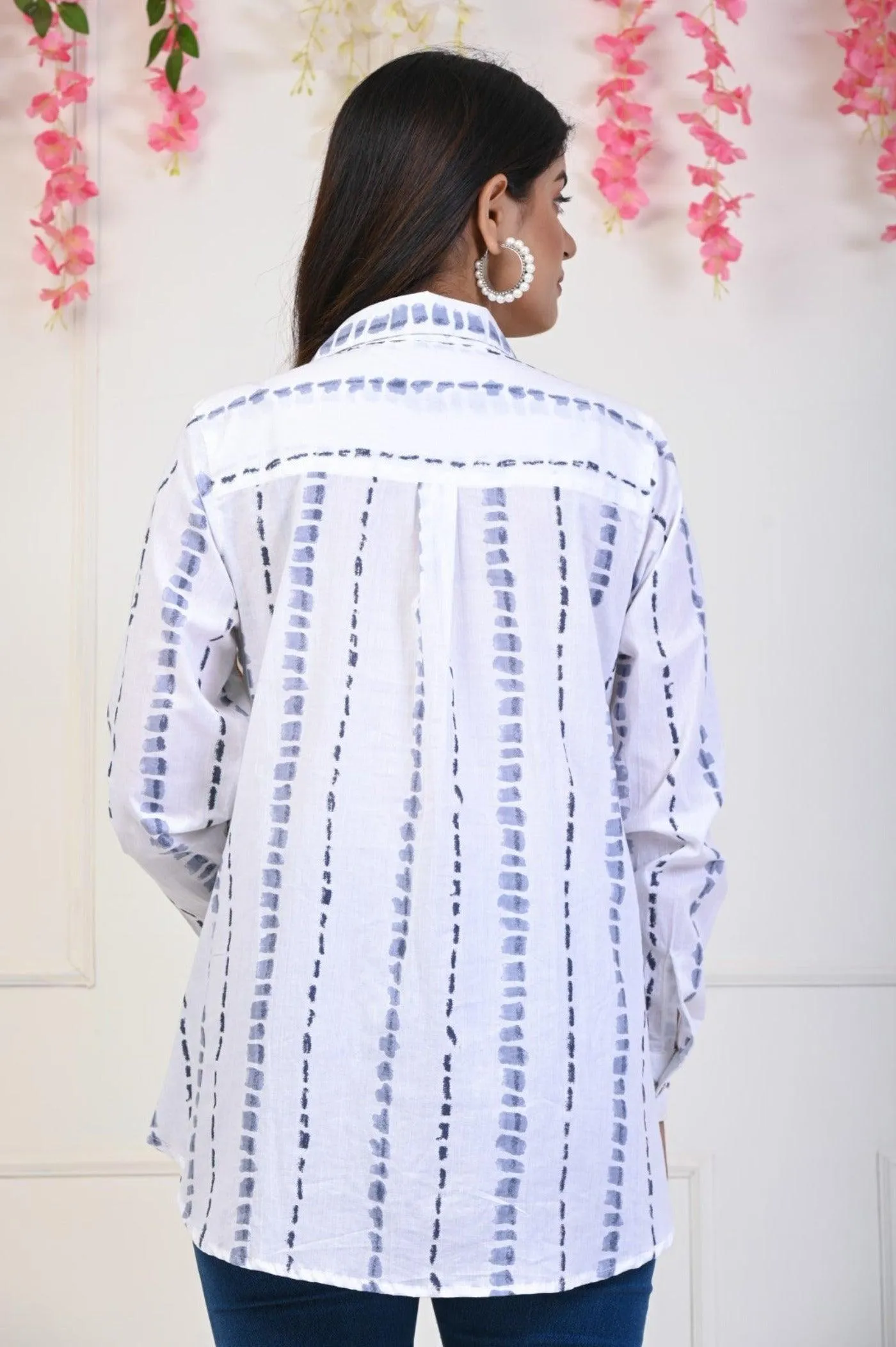 White Grey Print Shirt in Indo-Western Style