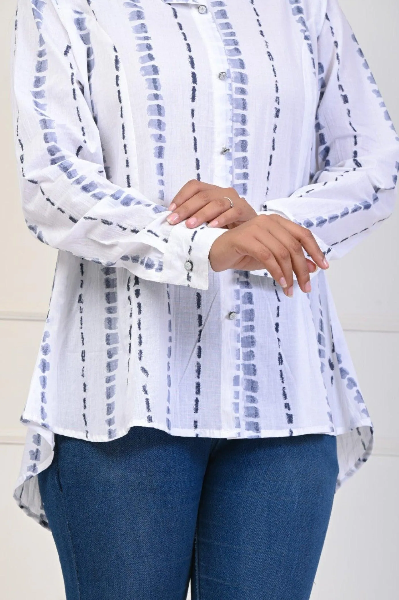 White Grey Print Shirt in Indo-Western Style