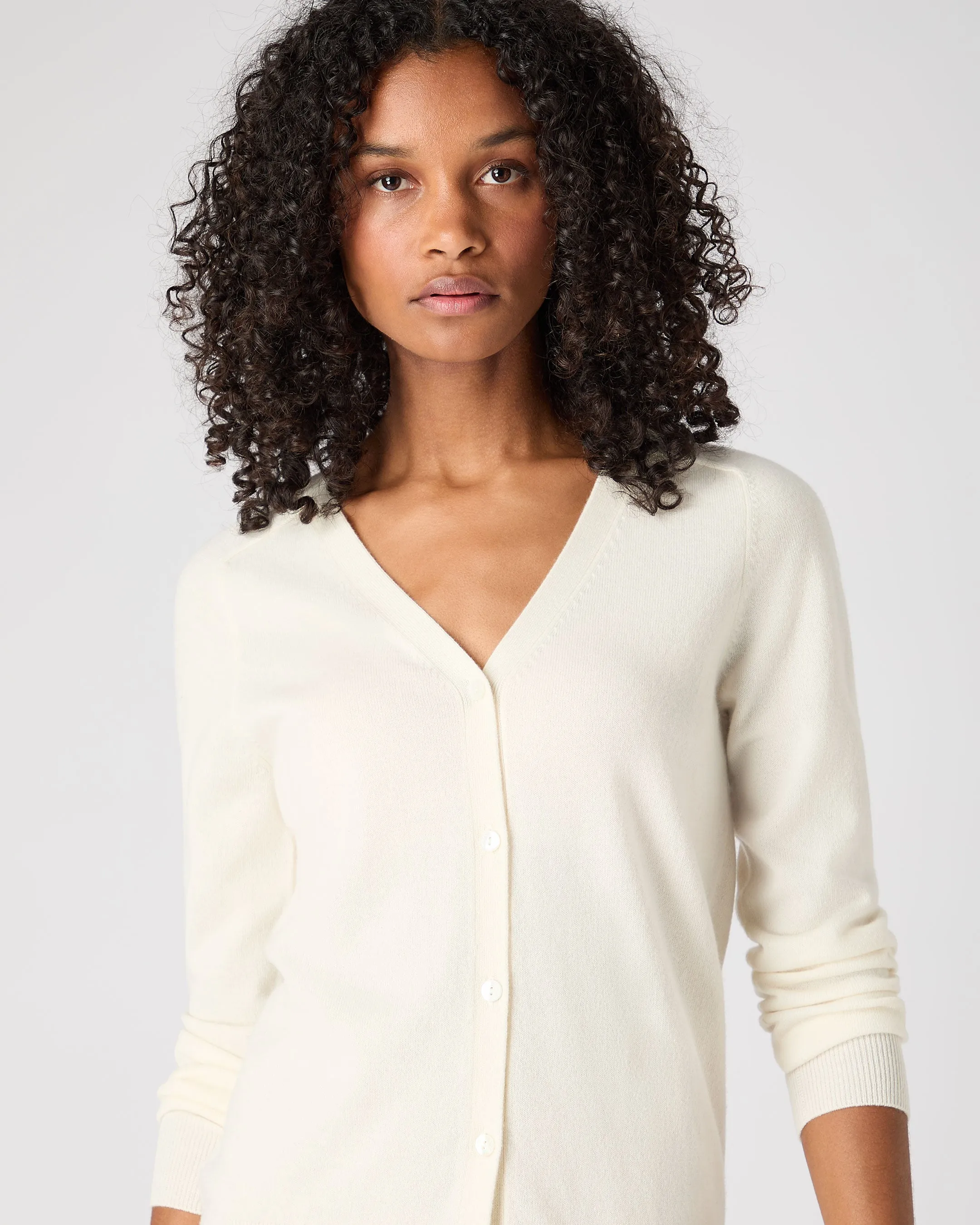 Women's Lara V Neck Cashmere Cardigan New Ivory White