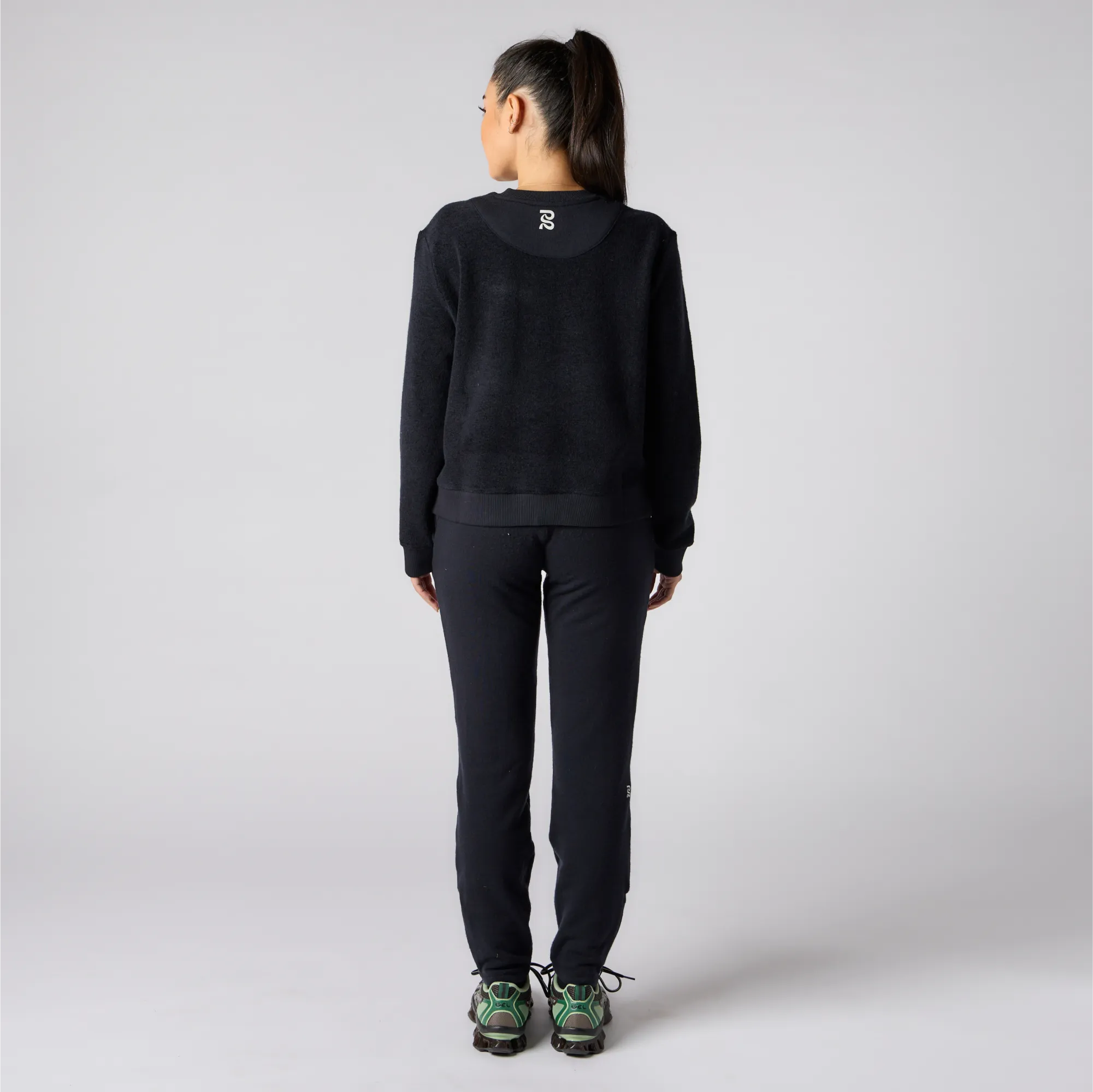 Wool Terry Crewneck Block Pullover - Women's, Black